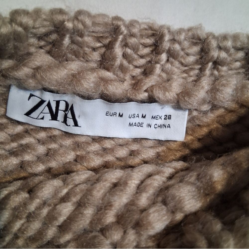 ZARA Mink Limited Edition Chunky Knit Sequin Distressed Sweater Taupe  Medium - Picture 2 of 9